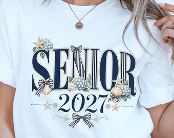Senior 2027 PNG Navy Coastal – Floral Sublimation Design