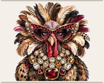 Glam Turkey Png - Cranberry Leopard Cat-Eye Sunglasses, Jeweled Necklace | Sublimation File
