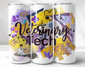Digital Tumbler Wrap | Animal Cat Dog Bright Print | 20Oz | Vet Tech Sublimation For Canva