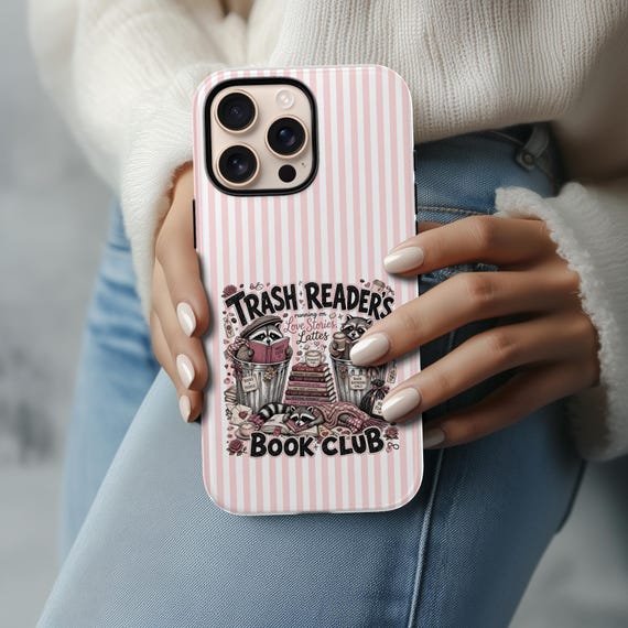 Trash Readers | Pink Stripe Case | Raccoon Book Art - Polycarbonate TPU Shell For IPhone 15 16 17