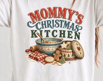 Mommys Christmas Png | Vintage Mixing Bowl Shirt Design, Farmhouse Baking Gift - 4200X4800Px 300Dpi Transparent Background