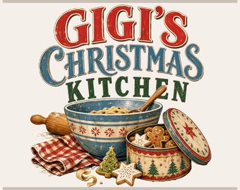 Gigi's Christmas Png, Vintage Mixing Bowl Graphic - Farmhouse Baking, Sublimation File