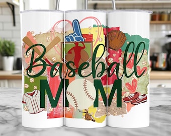 Baseball Mom Tumbler, Colorful Collage Design | Digital Sublimation | 20Oz, Instant Download Craft
