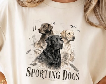 Sporting Dogs PNG, Vintage Sketch Trio | Chocolate Black Yellow Labrador | Hunting Sublimation