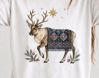 Nordic Reindeer Png, Scandinavian Tapestry Caribou | Winter Wall Art | Sublimation Digital File