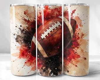 Splash 20Oz Tumbler, Football Watercolor Wrap | Black-Red Accents | Instant Download PNG