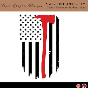 消防士の赤い斧の旗 SVG - レッドライン旗 SVG - 救急隊員、バックブルー SVG - アメリカ国旗 SVG - クリカット - シルエット - カメオ - DXF - EPS - PNG - SVG
