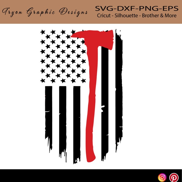 Fire fighter red ax flag svg -Red Line Flag Svg- Back The Blue Svg-American Flag Svg-Cricut-Silhouette-cameo-Dxf-eps-png-Svg
