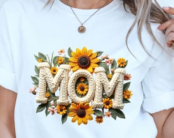 Mom Shirt PNG, Sunflower Floral Graphic - Faux Knitting | Daisies Wildflowers | Sublimation Download