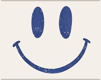Smiley Face PNG, Retro Vintage Sublimation Graphic | Distressed 70S Shirt Art | Navy Blue