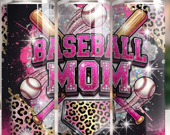 Baseball Mom Sublimation Design: Glitter Pink Style (PNG File)