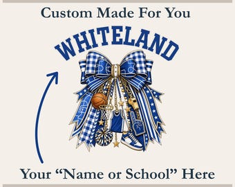 Custom Basketball Coquette Bow PNG – Personalized School Name Royal Blue White