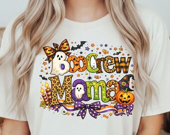 Boo Crew Mama Halloween Shirt: Ghost, Pumpkin, Leopard Print Mom Tee (Digital Download)