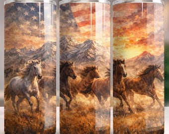 Wild Horses Tumbler | USA Flag Fireworks Sublimation File - 20Oz Wrap | Digital Download