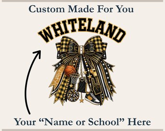 Custom Basketball Charm Bow PNG – Personalized Team Name Black Gold Game Day