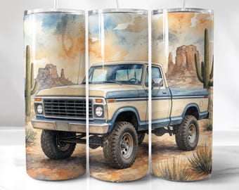 Desert Truck Tumbler, Watercolor Wrap | 20Oz PNG | Sublimation File, Straight Fit, Transparent Background
