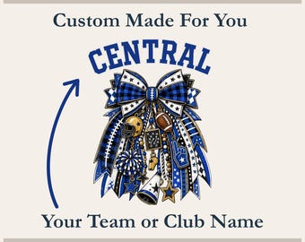 Custom Football Bow, Royal Blue White Coquette Charm | Personalized PNG | Team Name Sublimation