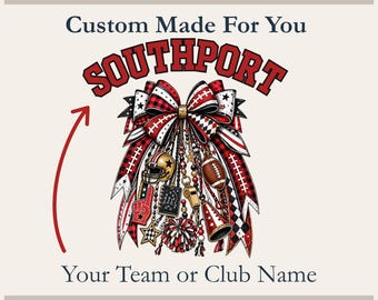 Football Bow PNG, Red Black Team Name | Personalized Sublimation | Game Day Design, Transparent Background