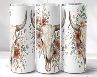 Boho Western Skull Tumbler Wrap | Floral Cowgirl Art | Sublimation File, Digital Download, 20Oz