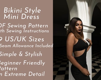 Bikini Style Mini Kleid in 9 US/UK Größen Digitales Schnittmuster PDF mit Nähanleitung im extremen Detail