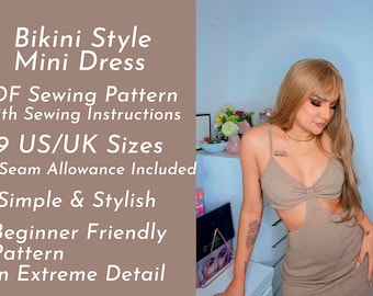 Bikini Style Mini Kleid in 9 US/UK Größen Digitales Schnittmuster PDF mit Nähanleitung in extremen Details | Leicht zu folgen