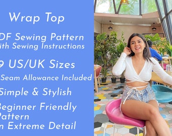 Wrap Top Sewing Pattern: Knit Jersey, 9 US/UK Sizes (PDF Pattern)