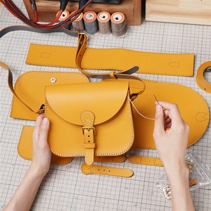 DIY Split Leather Saddle Bag Kit - Genuine Leather in Various Colors with Tutorial Video | Perfect Christmas Gift