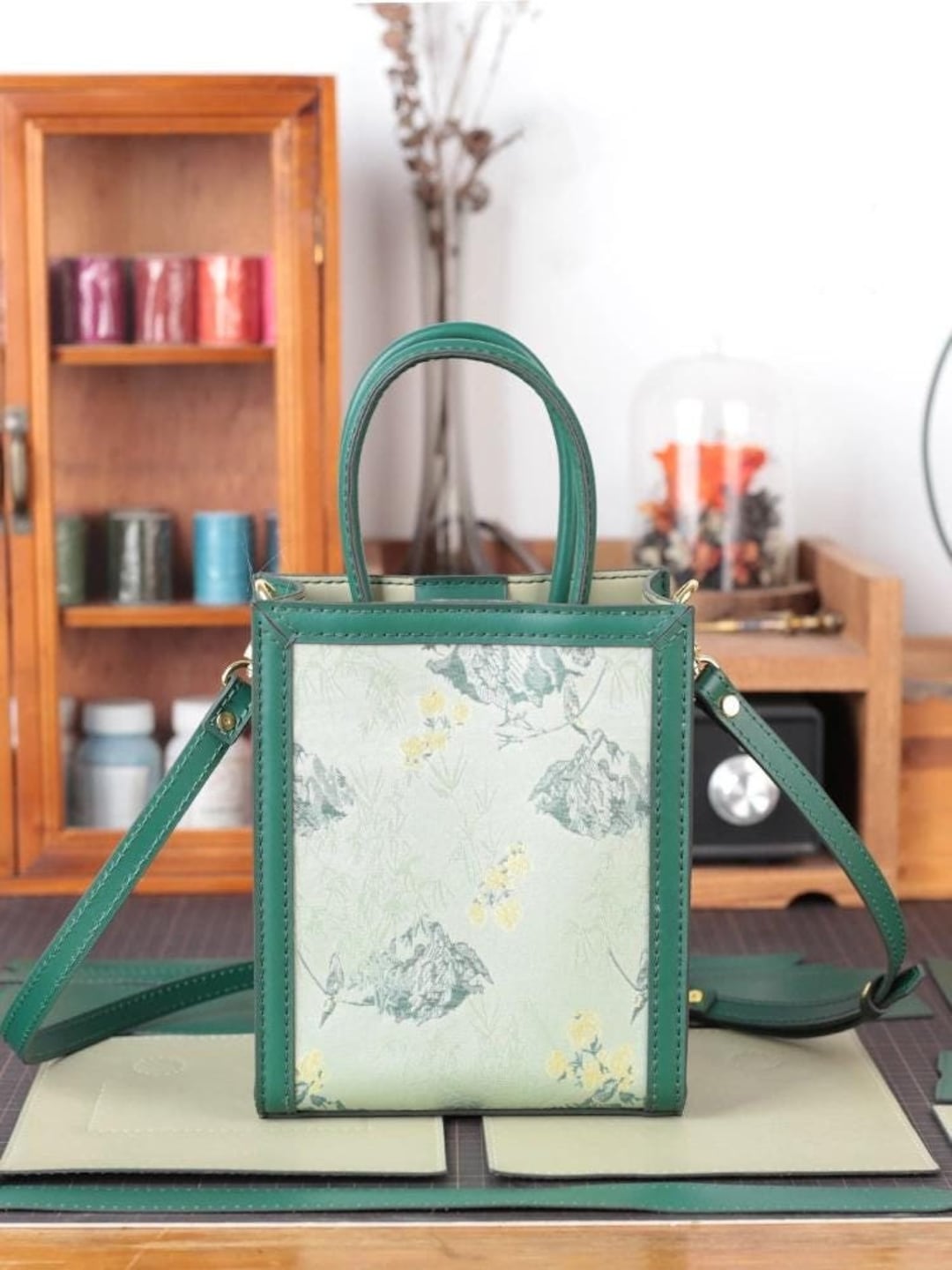 DIY Green Serpentine Large Capacity Faux Leather Tote Handbag