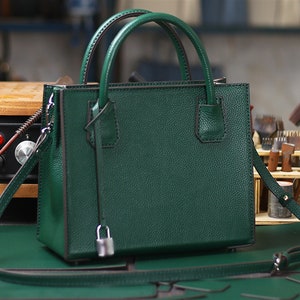 DIY Full-Grain Leather Lock Tote Bag Kit with Semi-Corrected Finish - Multiple Colors & Sizes with Tutorial Video | Perfect Christmas Gift