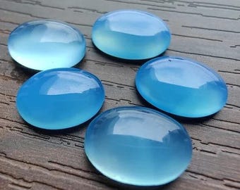 Blauwe chalcedoon, cabochon van AAA-kwaliteit, ovale edelsteen met platte achterkant, zeeblauwe chalcedoon, gekalibreerde blauwe chalcedoon voor sieraden