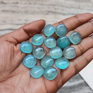 Aqua Chalcedony Cabochon, Natural Aqua Chalcedony Cushion Shape Gemstones, Back Flat  Wholesale Gemstones, All Sizes Available 5MM To 30MM
