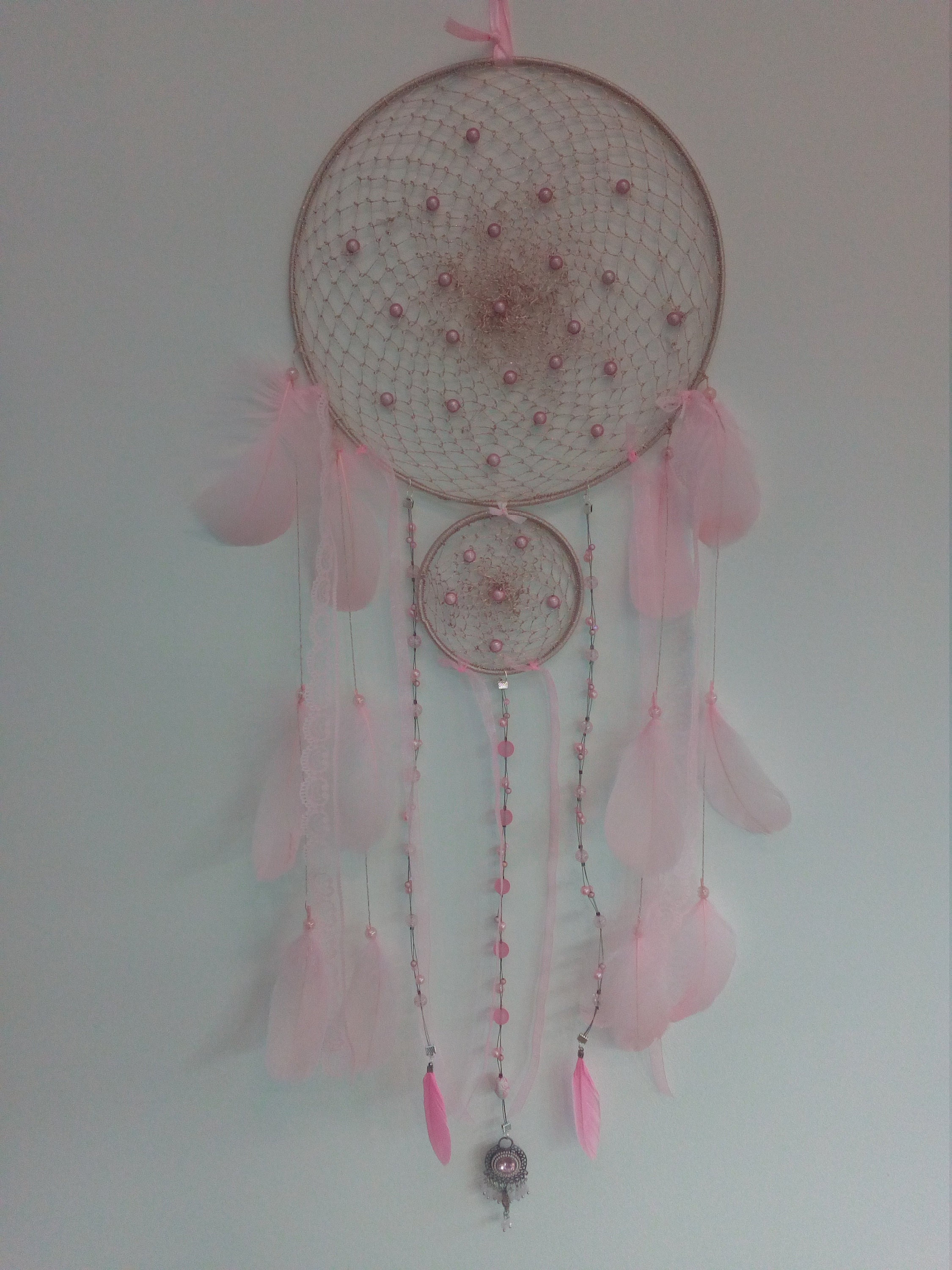 Attrape-Rêves Fait Main Fil Doré Rose