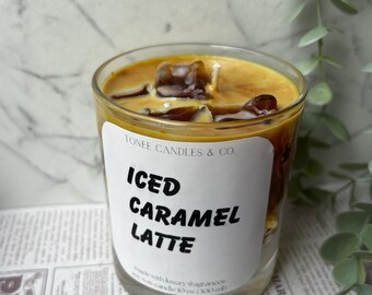 Caramel Coffee Scented Candle – Iced Caramel Latte Candle | Handmade Soy Wax Candle | Coffee Lover Gift | Café Decoration