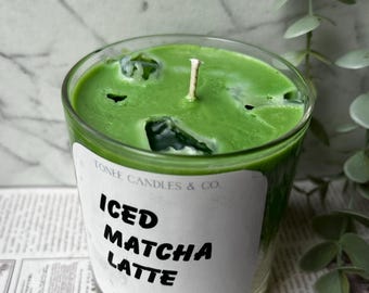 Vela perfumada Matcha Latte – Vela Matcha helada | Vela de cera de soja vertida a mano | Fragancia de té verde | regalo para los amantes del té
