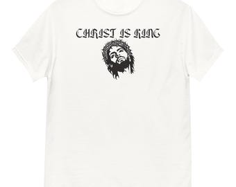 Koszulka Christ Is King – Koszulka z koroną cierniową Jezusa | Koszulka z grafiką chrześcijańską | Koszulka religijna dla mężczyzn i kobiet | Unisex S-3XL