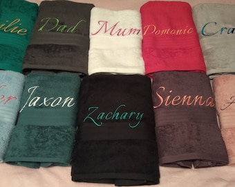 Embroidered bath towels personalised with a name.  Gift for baby, birthday, wedding, Christmas, Easter or gift for  someone special