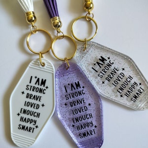 Self Affirmation Motel Keychain | Positive Affirmation Keychain | Self- Love Keychain | Glitter Keychain  | Vintage Keychain