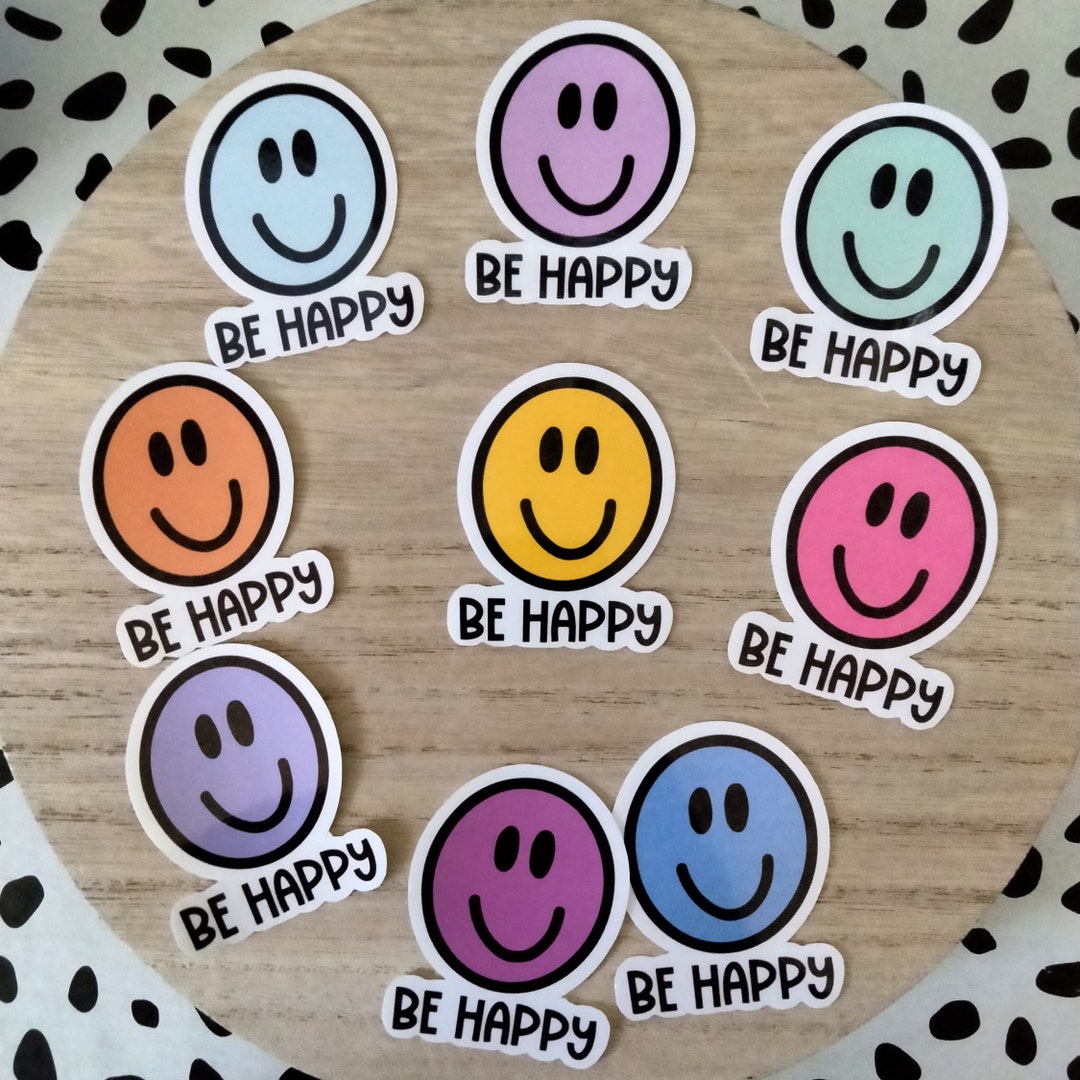 Be Happy Smiley Face Sticker - Etsy