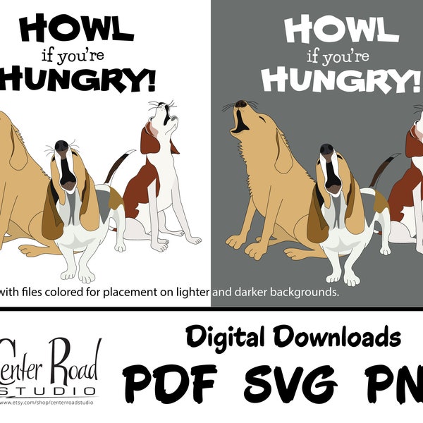 Howling Dogs "Howl If You're Hungry" apron or T-shirt iron-on, SVG, JPG and PNG | Mother's/Father's Day Gift | Humorous Gift for Dog Lovers