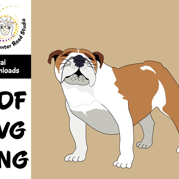 English Bulldog barking/singing/howling illustration for printing or use with Cricut - PDF, SVG