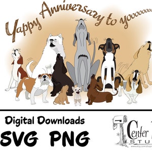 Biglietto di auguri per l'anniversario Happy (Yappy) di Howling Dogs da inviare via e-mail o stampare, JPG e PNG