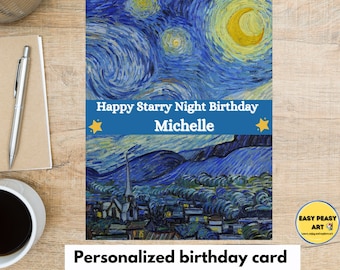 Van Gogh birthday card, 50th Birthday Card for Her, Starry Night card, Birthday card for artist, Personalized Starry Night birthday card