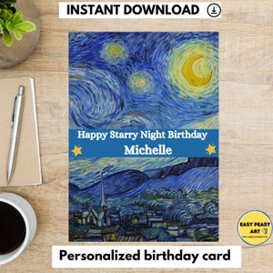 Van Gogh Geburtstagskarte, 50.Geburtstagskarte für Sie, Sternennachtkarte, Geburtstagskarte für Künstler, personalisierte Sternennacht-Geburtstagskarte
