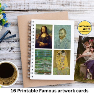 Cartões de diário de pinturas famosas para impressão, Diário de lixo para impressão de arte, Obras de arte famosas efêmeras e suprimentos de diário de lixo, Cartões postais de arte