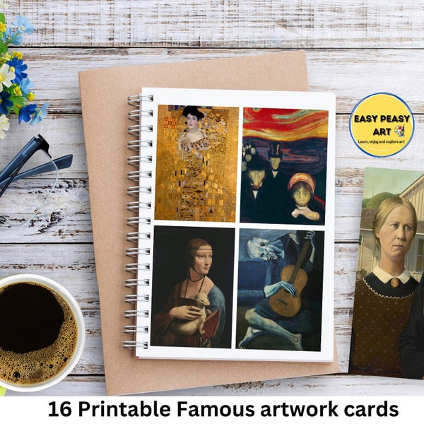 Cartes Flash de peintures célèbres imprimables, estampes d'artistes célèbres, cartes d'art, histoire de l'art pour les enfants, cartes d'art Montessori en téléchargement numérique