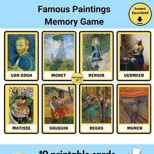 Tarjetas de emparejamiento de arte, Juego de emparejamiento para niños pequeños y preescolares, Tarjetas Montessori para niños pequeños, Juegos imprimibles para niños pequeños y niños