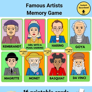 Kunstlehrer-Druck, Memory-Spiel für Kinder, Memory-Spiel für Kleinkinder und Vorschulkinder, Montessori Kunstkarten für Kleinkinder