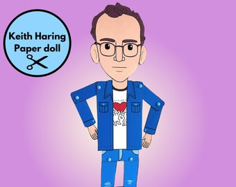 Poupée articulée Keith Haring à imprimer, marionnette en papier d'artiste pop art, téléchargement numérique de poupée en papier à colorier Keith Haring, activité de classe d'art