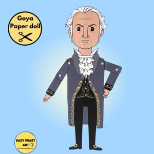 Francisco de Goya Articlate Papierpuppe, Goya, berühmte Künstler, bedruckbare Papierpuppe, Kunstliebhaber Geschenk, Kunst für Kinder, digitale Papierpuppe