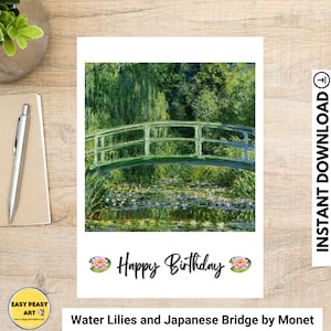 Biglietto di auguri di compleanno di Claude Monet stampabile, regalo per amanti dell'arte, biglietto di auguri di storia dell'arte, download digitale di stampe di artisti famosi, regali di artisti per donne